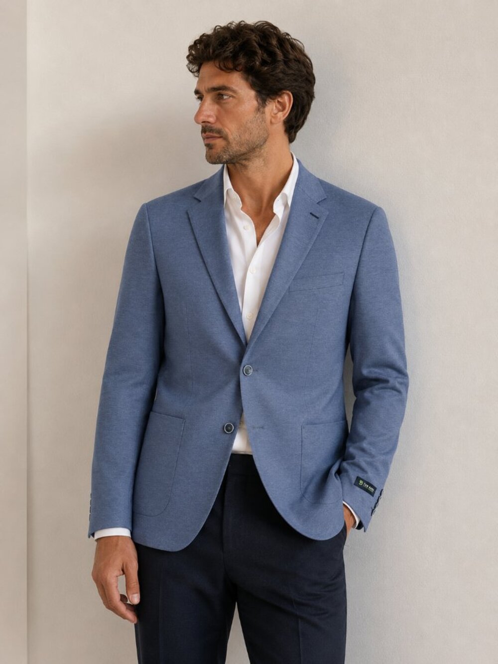 Tom Baine Blue Sport Coat Blazer Men L/XL Tailored Knit Stretch Cotton blend